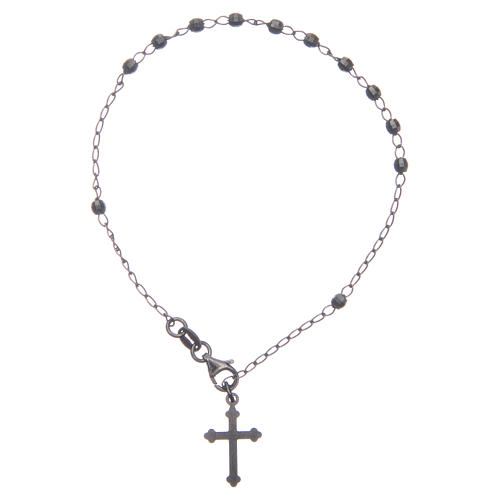 Rosary bracelet classical coloured in black and smoky grey 925 sterling silver 1