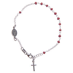 Pulsera rosario clásico color rojo plata 925