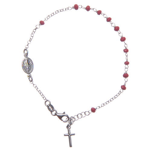 Pulsera rosario clásico color rojo plata 925 1
