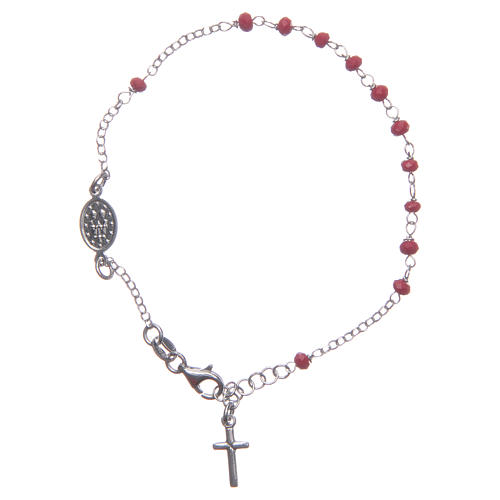 Pulsera rosario clásico color rojo plata 925 2