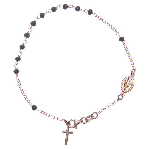 Rosary bracelet black and smoky grey 925 sterling silver 1