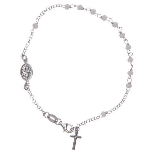Pulsera rosario clásico blanco negro plata 925 2