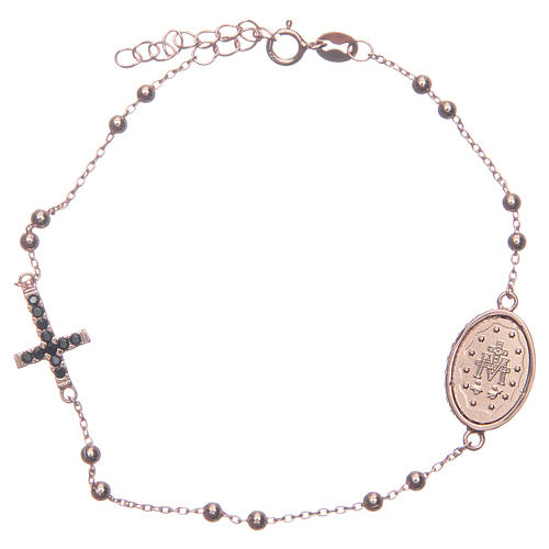 Rosary bracelet rosè with black zircons 925 sterling silver 2