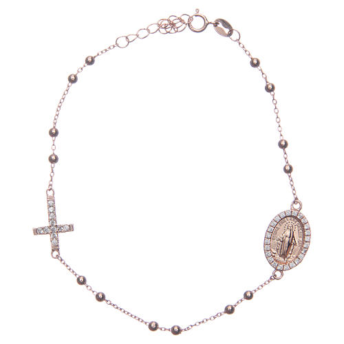 Rosary bracelet rosè with white zircons 925 sterling silver 1