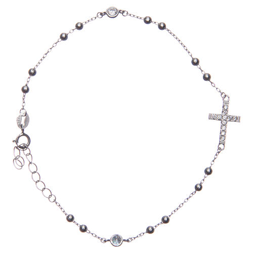 Rosary bracelet Santa Zita with white zircons 925 sterling silver 1