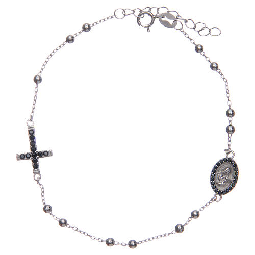 Dozen rosary bracelet Santa Zita silver with black zircons in 925 sterling silver 1