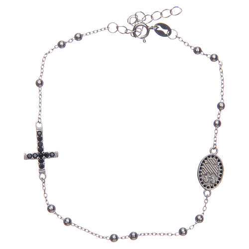 Dozen rosary bracelet Santa Zita silver with black zircons in 925 sterling silver 2