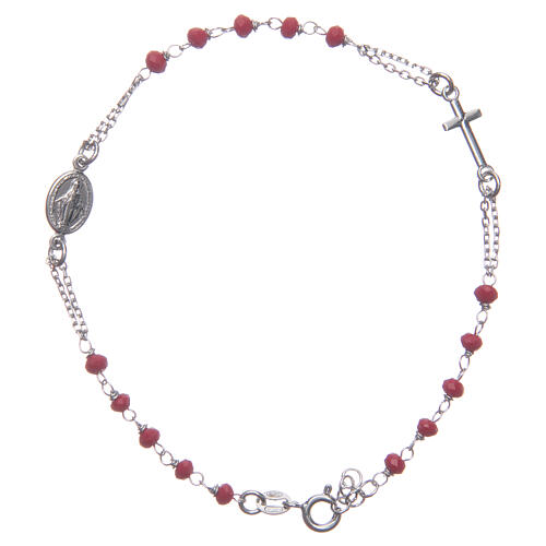 Armband Rosenkranz Santa Rita aus 925er Silber, rot 1