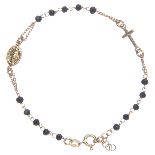 Rosary bracelet Santa Zita gold and black 925 sterling silver 1