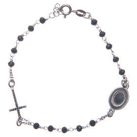 Armband Rosenkranz Pater Pio aus 925er Silber mit schwarzen Zirkoniasteinen, blau