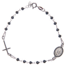 Bracelet chapelet Padre Pio bleu zircons noirs argent 925