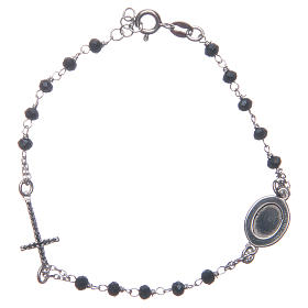 Bracelet chapelet Padre Pio bleu zircons noirs argent 925