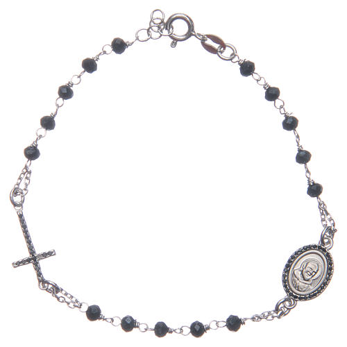 Bracelet chapelet Padre Pio bleu zircons noirs argent 925 1