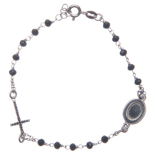 Bracelet chapelet Padre Pio bleu zircons noirs argent 925 2