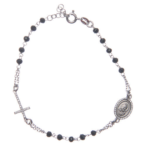 Armband Rosenkranz Pater Pio aus 925er Silber mit weißen Zirkoniasteinen, schwarz 1
