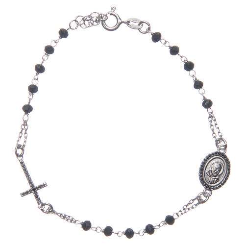 Armband Rosenkranz Pater Pio aus 925er Silber mit schwarzen Zirkoniasteinen, schwarz 1