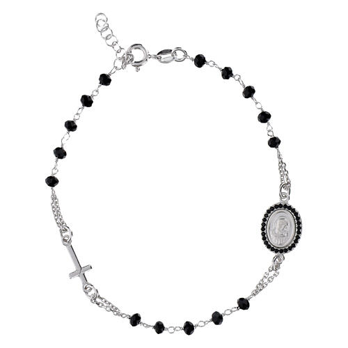 Pulsera rosario Padre Pío negro circones plata 925 1