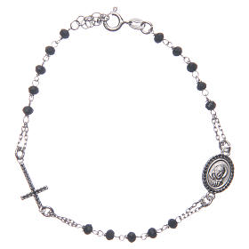 Bracelet chapelet Padre Pio noir zircons noirs argent 925