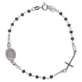 Bracelet chapelet Padre Pio noir zircons noirs argent 925