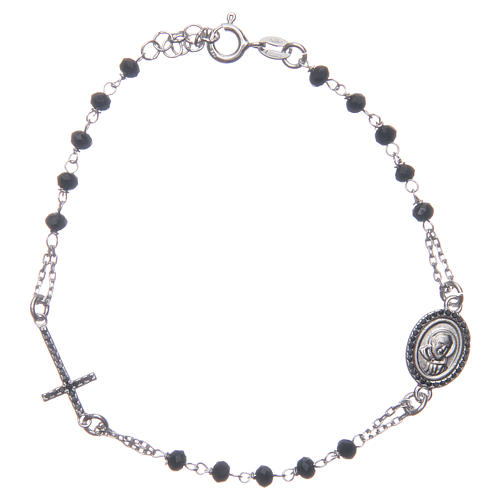Bracelet chapelet Padre Pio noir zircons noirs argent 925 1