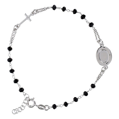 Bracelet chapelet Padre Pio noir zircons noirs argent 925 2