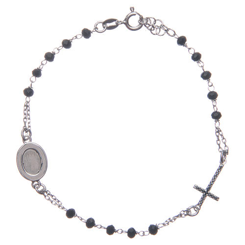 Rosary bracelet Padre Pio black with black zircons in 925 sterling ...