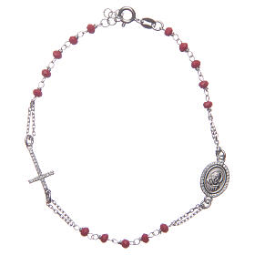 Armband Rosenkranz Pater Pio aus 925er Silber mit weißen Zirkoniasteinen, rot