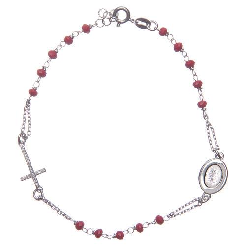 Bracciale rosario Padre Pio rosso zirconi bianchi argento 925 2