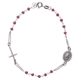 Rosary bracelet with Padre Pio in 925 sterling silver red with white zircons