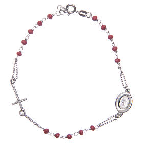 Rosary bracelet with Padre Pio in 925 sterling silver red with white zircons
