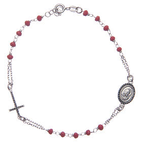Armband Rosenkranz Pater Pio aus 925er Silber mit schwarzen Zirkoniasteinen, rot