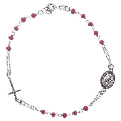 Armband Rosenkranz Pater Pio aus 925er Silber mit schwarzen Zirkoniasteinen, rot 1