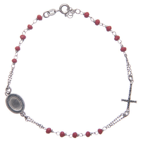 Armband Rosenkranz Pater Pio aus 925er Silber mit schwarzen Zirkoniasteinen, rot 2