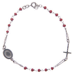 Bracelet chapelet Padre Pio rouge zircons noirs argent 925