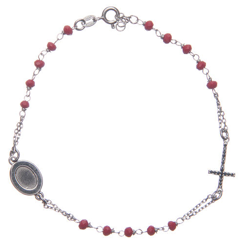 Bracelet chapelet Padre Pio rouge zircons noirs argent 925 2