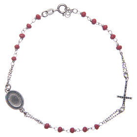 Bracciale rosario Padre Pio rosso zirconi neri argento 925