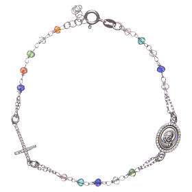 Rosary bracelet Padre Pio multicoloured with white zircons in 925 sterling silver