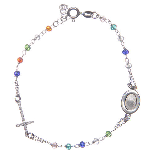 Rosary bracelet Padre Pio multicoloured with white zircons in 925 sterling silver 2