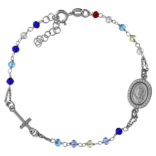 Pulseira terço Padre Pio multicolor zircões pretos prata 925 1