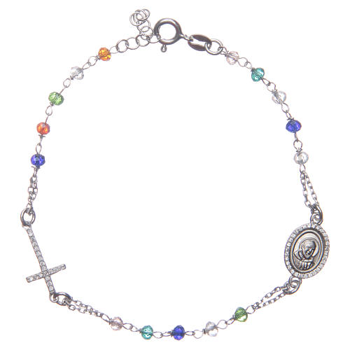 Rosary bracelet Padre Pio multicoloured with white zircons in 925 sterling silver 1