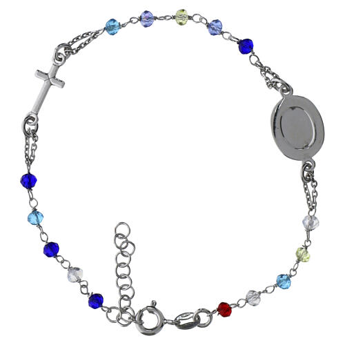 Rosary bracelet Padre Pio multicoloured with white zircons in 925 sterling silver 3