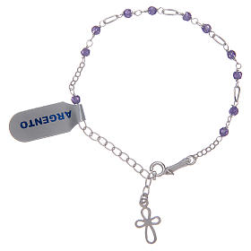 Silver bracelet with cross charm and purple zircons beads