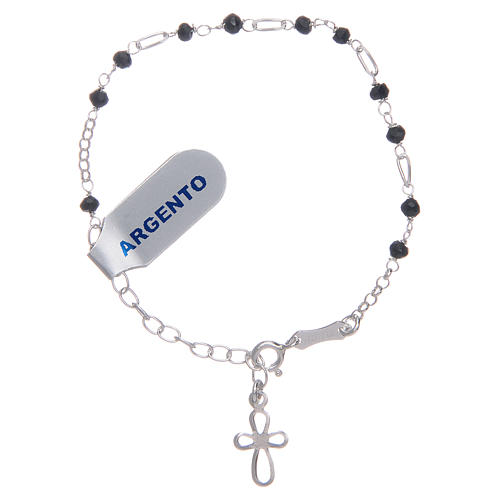 Silver bracelet with cross charm and black zircons beads 1