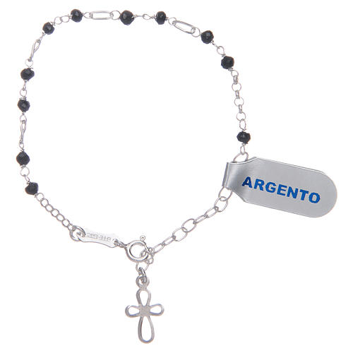 Silver bracelet with cross charm and black zircons beads 2