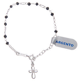 Silver bracelet with cross charm and black zircons beads