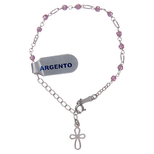 Silver bracelet with cross charm and pink zircons beads 1