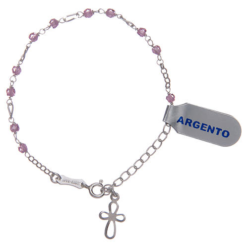 Silver bracelet with cross charm and pink zircons beads 2