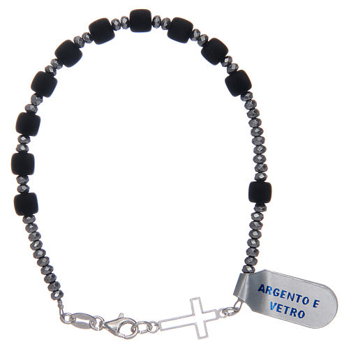 Bracelet with cross charm, satin glass beads 2
