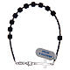 Rosary bracelet black satin glass beads with silver cross s1