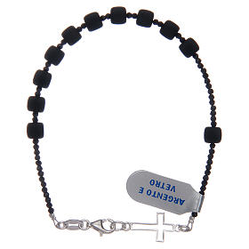 Pulseira terço vidro acetinado prata 925 preto